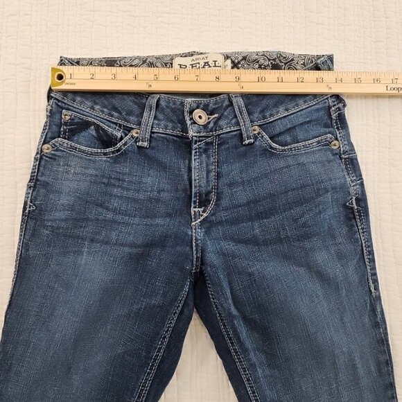 Ariat Real Denim Women's Jeans Size 28R Med Wash Flair Leg Raw Hem Heavy Stitch - Picture 4 of 16